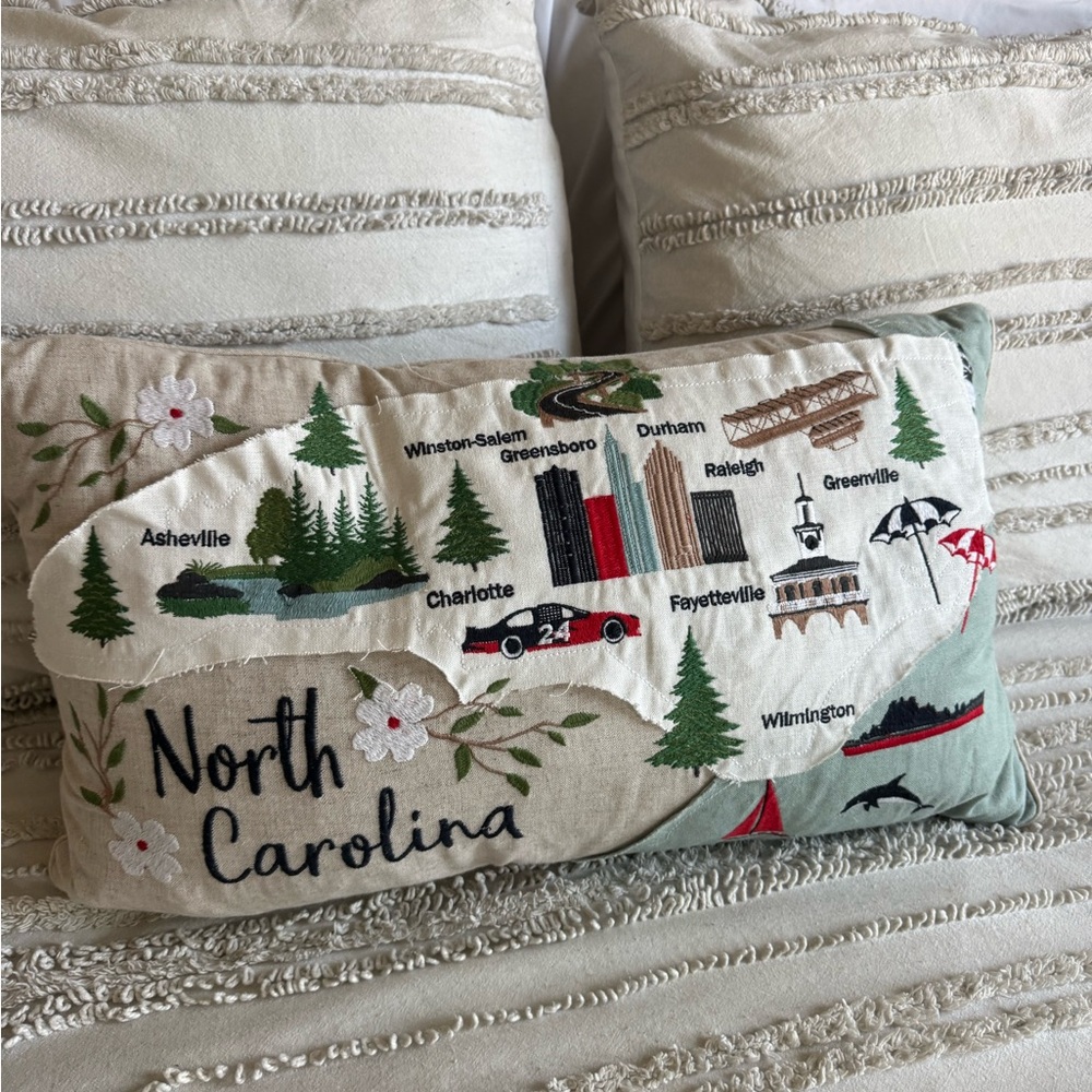 North Carolina Embroidered Pillow